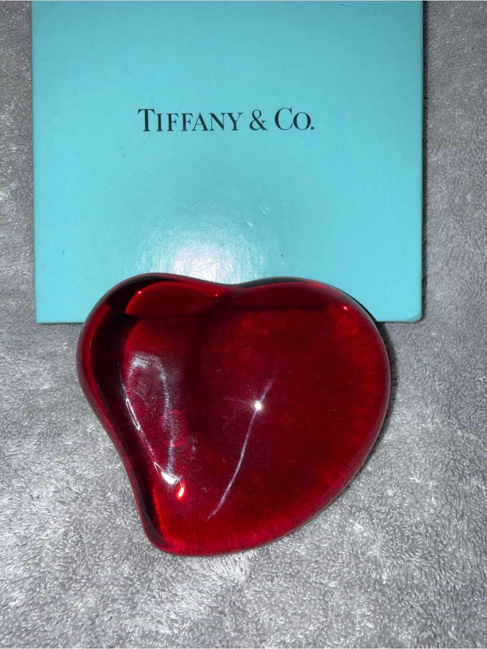 Tiffany & Co. Elsa Peretti Red Heart Glass Paperweight with Iconic Blue Box